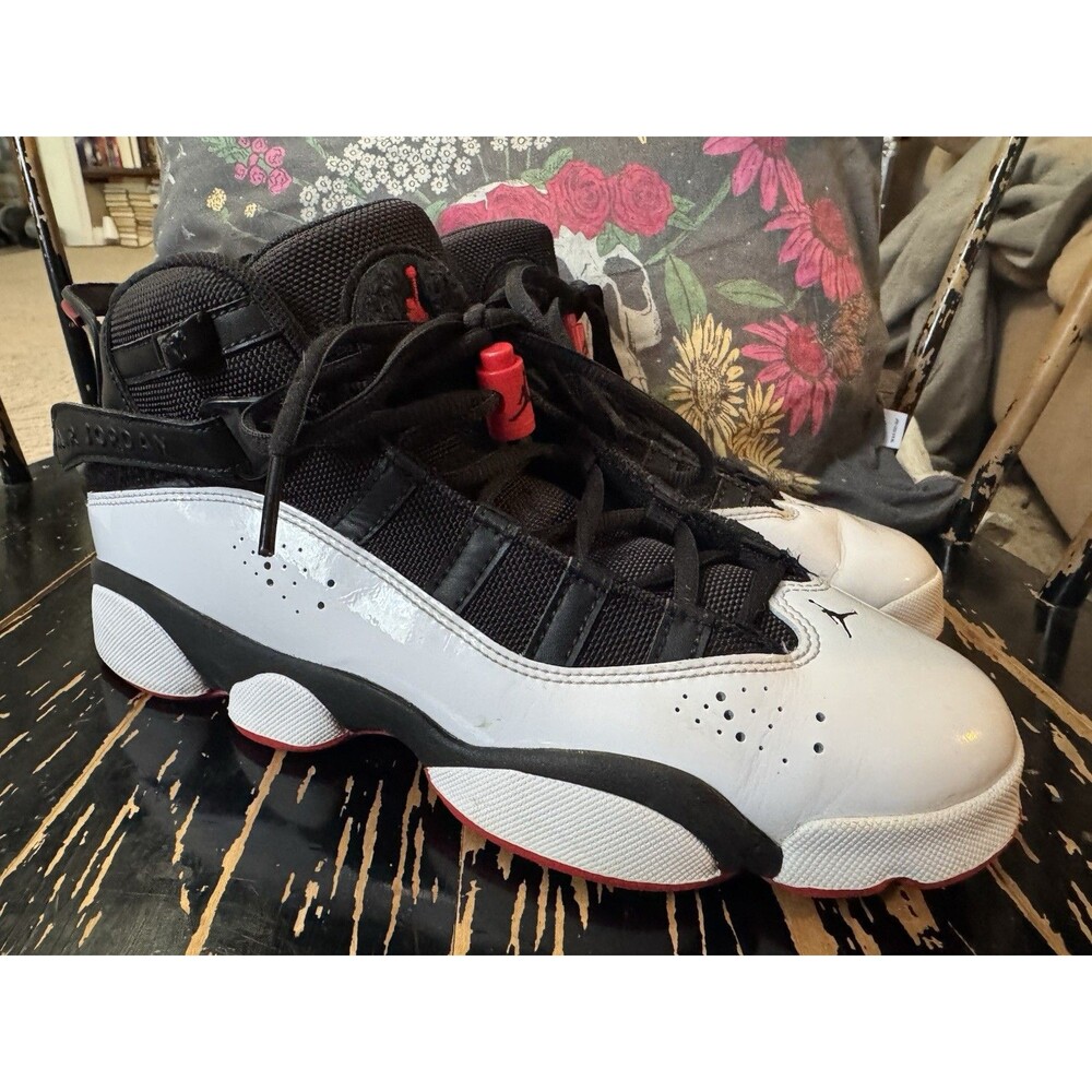 Nike Air Jordan 6 Rings Black/White/Red Youth Sz 7Y Sneakers Shoes 323419-067
